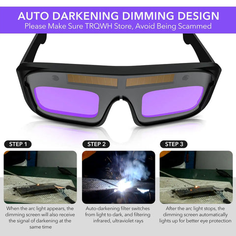 Front view of Auto Darkening Welding Glasses With True Color Lens For TIG MIG ARC Plasma Cutting, Safety Goggles with PC ABS Frame.
