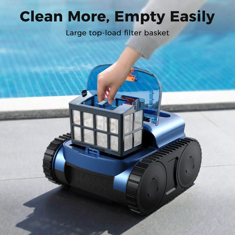 Cordless Inground Pool Vacuum Robot for Floors Walls Waterline Drain Cleaning 2150 Sq Ft Coverage with top-load filter