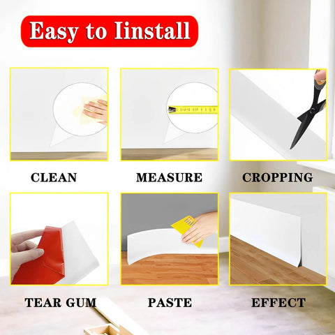 Step-by-step guide for 4 Inch Peel And Stick Vinyl Baseboard Trim 20 Ft Roll Flexible Waterproof Rubber Molding Easy Install No Mess