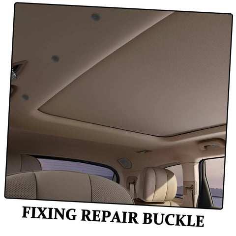 View of installed 12 Piece Quick Fix Car Headliner Repair Kit With Snap Rivets And Button Pins For Auto Ceiling Fabric Replacement Interior Renovation And Easy DIY Headliner Patch For Automobile Interiors
