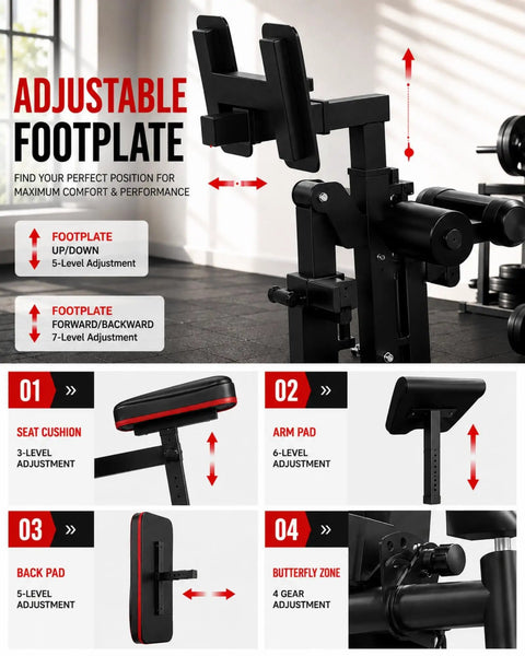 Adjustable features of All In One Home Gym Machine With Leg Press And Preacher Curl showcasing footplate and cushion