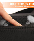 Finger pressing high density foam showing breathability and decompression features.