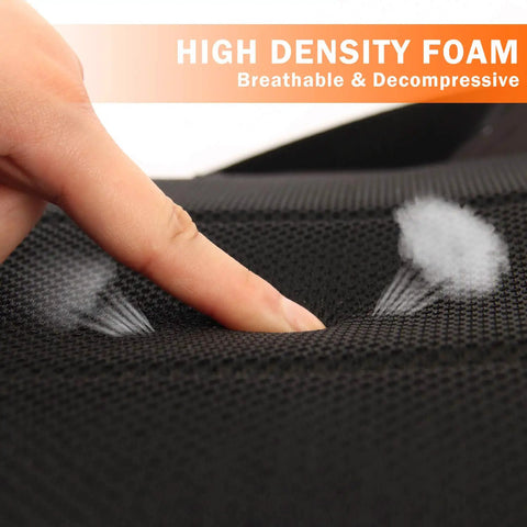 Finger pressing high density foam showing breathability and decompression features.