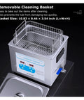 10 Liter Ultrasonic Cleaner With Heated Tank And Easy Turn Knobs To Beat Crud Off Carburetors and Heavy Duty Mechanic Tools In Every Weekend Garage Shop, showing removable cleaning basket.