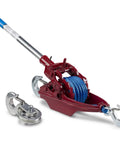 Wyeth-Scott come-along winch with blue Amsteel rope, red cast-iron body, 3-ton capacity