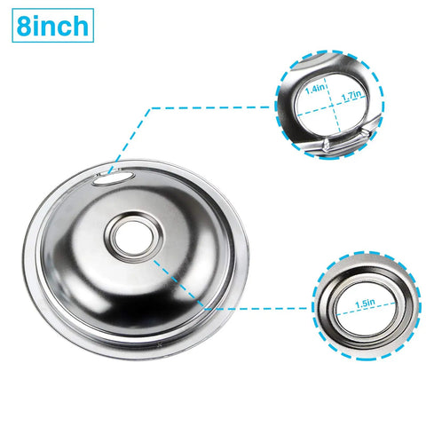 8-inch chrome drip pan from Stove Drip Pan Set 4 Pack Replacement Bowls For Electric Stoves 6 Inch And 8 Inch Burners Fits 316048413 316048414 Easy Install Kitchen Upgrade Durable Nonstick Finish Makes Cleanup A Breeze