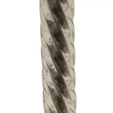 Close-up of Camilla Steel And Acrylic Twist Buffet Lamp In Chrome And Clear Finish With Silver Faux Silk Shade For A Modern Glam Dining Room