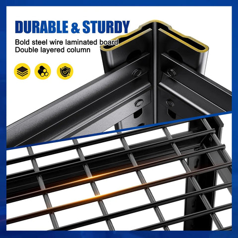 Heavy Duty Adjustable Metal Garage Shelving Unit For Basement, Pantry, Warehouse, Built To Last Sturdy Steel Storage Racks With 35.4 Inch Width, 15.7 Inch Depth, 71.2 Inch Tall, Space Saving Organizer, black steel wire shelves