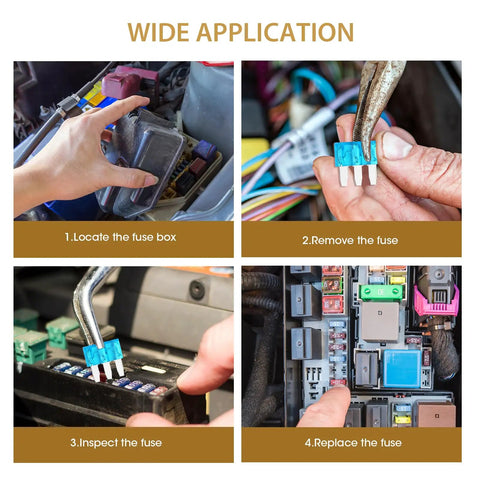 Steps to use Micro 3 Blade Automotive Fuse Kit With See Through Windows, 6 Pack Each Of 5A 7.5A 10A And 15A Fuses