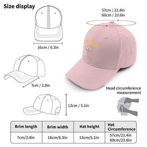 Im Just His Apprentice Pink Adjustable Cap For Men size chart showing dimensions and head circumference measurements