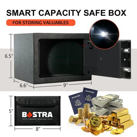Fireproof Safe Box With Sensor Light And Digital Keypad For Home Security, Compact 0.23 Cubic Foot Safe For Cash And Jewelry