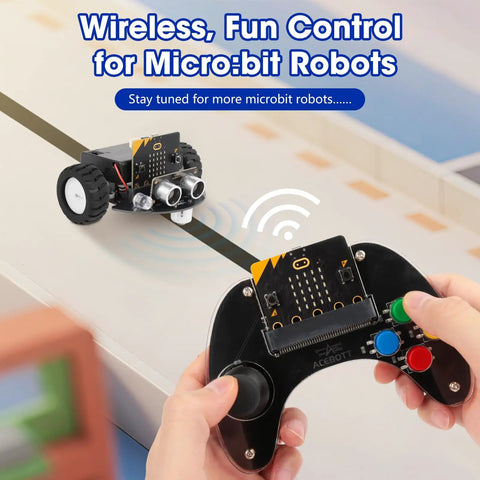 Wireless Micro Bit Controller For Robots With Built In Joystick And Four Responsive Buttons Ergonomic Grip For Makecode Coding Projects And STEM Learning A Totally Cool Gift For Kids And Teens used to steer a Micro:bit robot