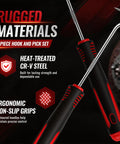4 Piece Hook and Pick Set for O Ring, Seal and Gasket Removal with Slim Tips and Non Slip Grips for Tight Automotive Spaces An Essential Tool for Automotive Enthusiasts and DIYers Who Need to Grab Hard to Reach O Rings and Seals, heat-treated CR-V steel