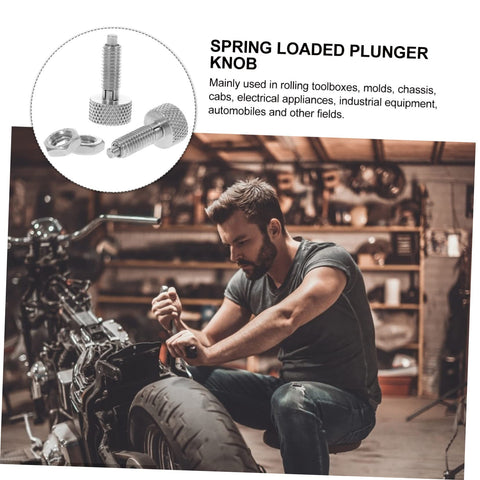 Premium Stainless Steel Retractable Spring Plunger Featuring Knurled Handle Locking Indexing Pin Quick Release Pull Ring for use in workshops.