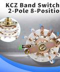 KCZ Rotary Band Switch 2P8T 2 Pole 8 Position Channel Selector with dual deck and linear knob, metal and ceramic