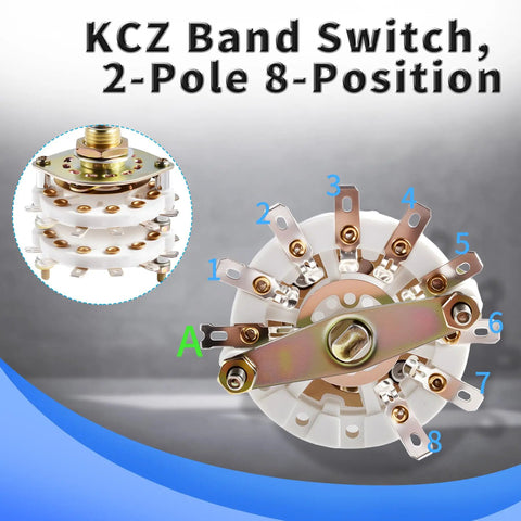 KCZ Rotary Band Switch 2P8T 2 Pole 8 Position Channel Selector with dual deck and linear knob, metal and ceramic