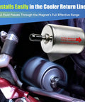 Three Eighth Inch Magnetic Inline Transmission And Power Steering Filter Replacement installed in a vehicle’s return line