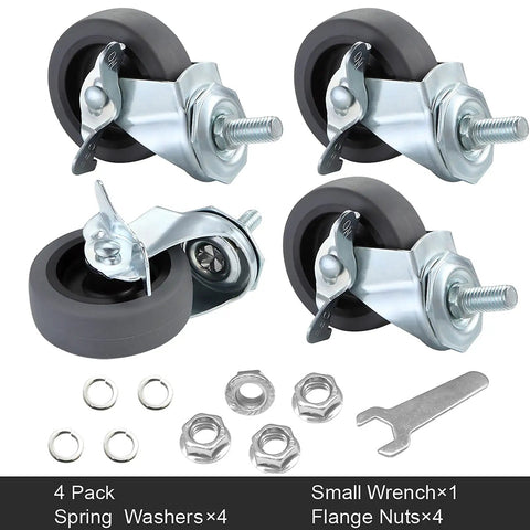 Top Notch 3 Inch Silent Swivel Caster Wheels With Locking Brake And Quick Threaded Stem Mount Hassle Free Assembly For Shop Rigs And Furniture Smooth Roll Guaranteed Eight Wheel Pack with washers and nuts.