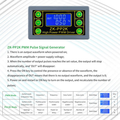 Plug-and-Play PWM Pulse Generator For Motor Speed Control With LCD Readout, 1Hz To 150KHz Frequency Range display