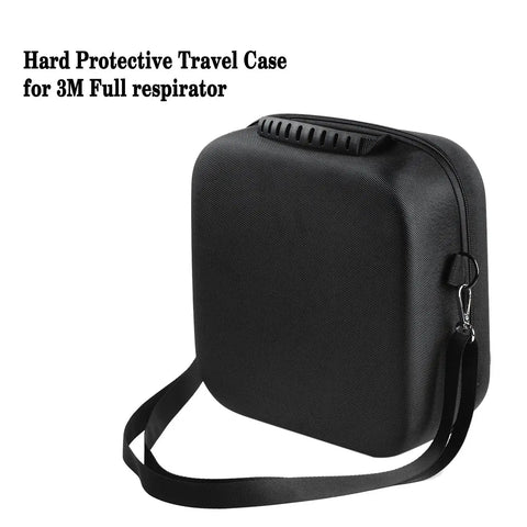 Hard Protective Travel Case For 3M Full Facepiece Reusable 6700 6800 6900, black EVA case with shoulder strap.