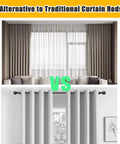 Wood Grain Curtain Rods With Snag Free Double Track Sliding Rail System For Windows Heavy Duty Aluminum Curtain Pole For Privacy Or Space Dividing Adjustable 4 To 16 Ft Wall Divider Track in living room