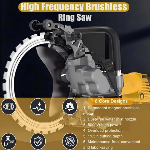 Heavy Duty Concrete Ring Saw Boasting 5000W Brushless Motor with diamond blade for smooth masonry cutting.