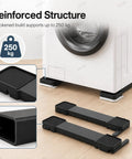 Heavy Duty Washer Dryer Pedestal With Roller Sliders For Easy Lift Move And Lower Heavy Appliances, Adjustable Furniture Mover With 250kg Load Capacity, Solid Plastic Stand For Washers Dryers And Fridges In Black with reinforced structure.
