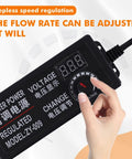 Heavy Duty 110V Electric Wine Transfer Pump control panel showing adjustable flow rate and voltage settings.