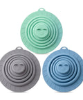 Bekecidi Bathtub Drain Cover, 6-Inch Silicone Tub Stopper, 3 Pack in gray, green, and blue, shaped like lions.