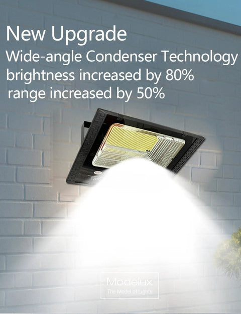 Tough As Nails Solar Powered Outdoor Security Lights With Remote Control showcasing wide-angle LED technology mounted on a wall.