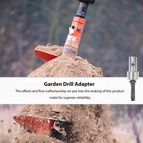Earth Auger Drill Adapter With Four Slot Shank Pro Grade Drill Bit Converter in use for outdoor soil drilling.
