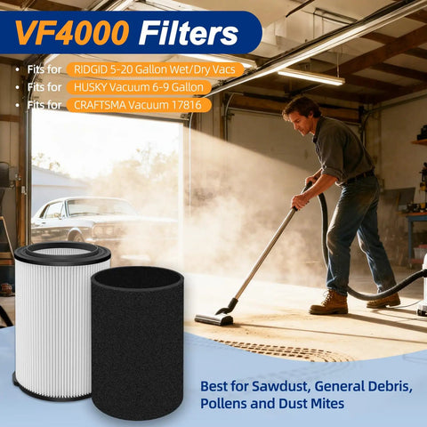 VF4000 Replacement Filter For Ridgid And Husky Wet Dry Shop Vacuums Fits 5 To 20 Gallon And 6 To 9 Gallon Models 3 Pack