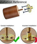 Installation reference for Solid Round Wooden Furniture Legs Set Of Four With Predrilled M8 Screw Threads for DIY couch and dressers.