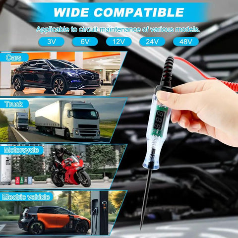 Vehicle Electrical Circuit Tester Pen With 3-48V LED Digital Display, Dual Color Polarity Indicator, Voltage Test Light For Cars And Bikes, Easy Quick Check Diagnostic Tool, Portable Auto Electrical Testing Probe for cars, trucks, motorcycles, EVs.