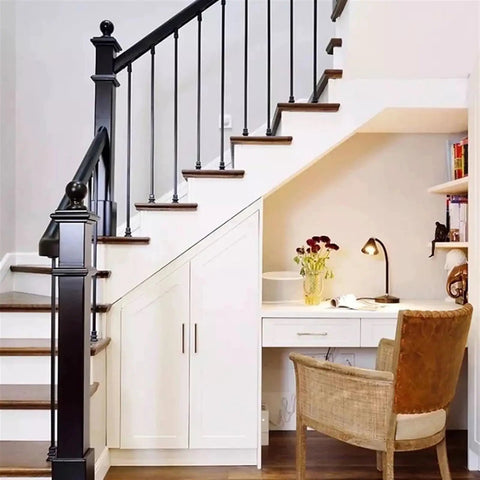 Top Shelf Square Black Iron Balustrade Spindles For Staircase Railings Featuring A Smooth Double Coat Finish And Dead Simple DIY Setup For Any Modern Home Upgrade Or Balcony Refit Project with a stylish desk area.