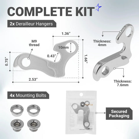 2 Pack Derailleur Hangers For Mountain And Road Bikes Aluminum Alloy Frame Tail Hook Bracket With Bolts Durable Kit