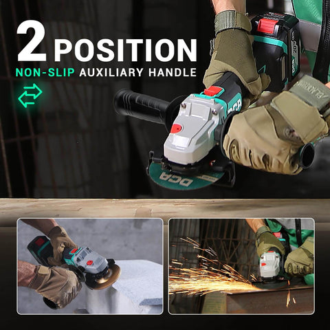 Cordless 4-1/2 Inch Angle Grinder With 20V Brushless Motor Up To 8500RPM Tool-Free Guard in use grinding metal