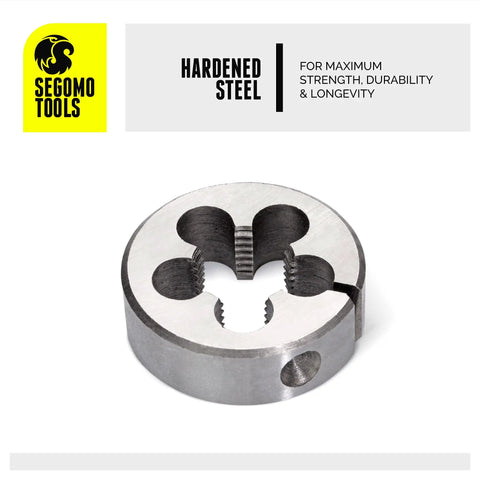 Hardened steel die from Pro Grade 60 Piece Metric And SAE Threading Tap And Die Tool Set For Precision Threads, easy start tapered teeth.