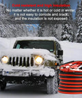 Top Shelf Heavy Duty Jumper Cables Kickstart Your Rig With Zero Hassle Using 25 Ft 1 Gauge Booster Cables Copper Clad Aluminum Build and 800 Amp Surge For Cars Trucks And Suv in snowy environment.