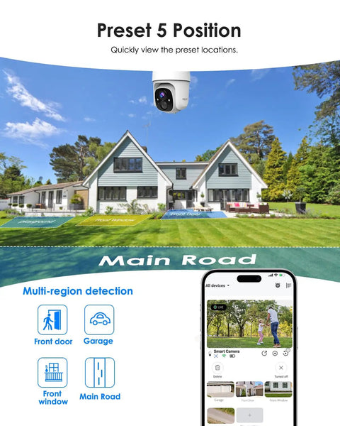 Wireless Outdoor Security Camera With 360 Degree PTZ Battery Powered And No Wires Color Night Vision PIR Motion Detection on house