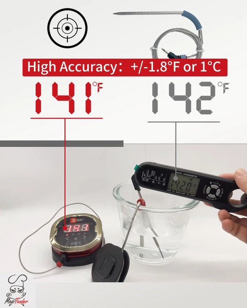 4-Pack Replacement Meat Temperature Probes For Weber Probes, iGrill And Weber Connect Smart Grilling Hub in use, showing accuracy display.