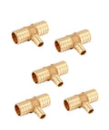 Five Pack Lead Free Brass PEX Crimp Tee Fittings 1 Inch By 1 Inch By 1 Inch For PEX Tubing on white background