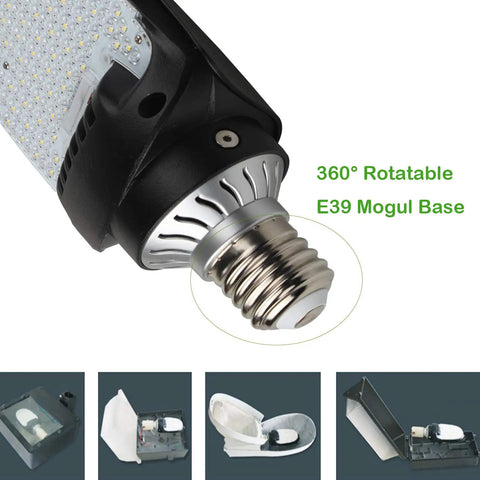 Shoebox Corn Retrofit Lamp Rotatable E39 Mogul Base Powerful 75W 95W 115W Selectable 5000K Daylight 180 Degree Paddle Bulb