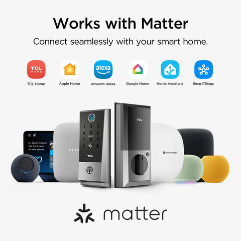 Next Level Smart Front Door Lock Featuring Lightning Fast Fingerprint Keyless Entry Deadbolt With Zero Fret AI Unlocking For Rock Solid Home Security And Easy Peasy Access next to smart home devices.