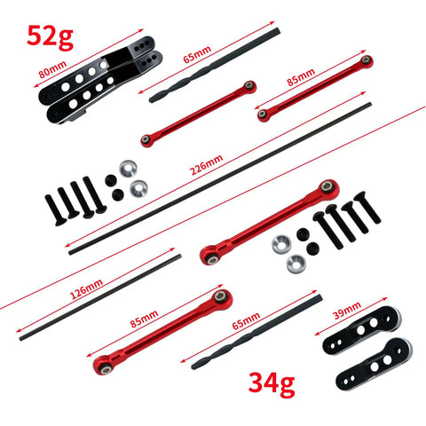Aluminum Alloy Front And Rear Torsional Sway Bars Linkage Set For 1 To 7 UDR Upgrades Beefed Up Front And Rear Sway Bar Linkage Replacement CNC Machined Lightweight Durability Upgrade Kit For Dialed In Stability And Handling, black and red RC parts