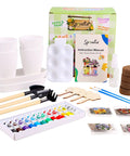 All In One Paint And Grow Flower Kit With 4 Ceramic Pots Soils Seed Packs Saucers Plant Markers Palette Brushes Tools And 12 Acrylic Colors