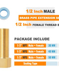 Half Inch Male To Half Inch Female Brass Pipe Extension Adapter Set for Tub Spout and Shower with NPT and NPS Thread Options