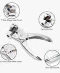Heavy Duty T Slot Hole Punch Handheld Tool for ID Cards Plastic Cardstock Cardboard and PVC with sharp visible blade edge