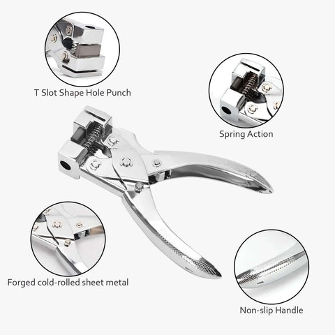 Heavy Duty T Slot Hole Punch Handheld Tool for ID Cards Plastic Cardstock Cardboard and PVC with sharp visible blade edge