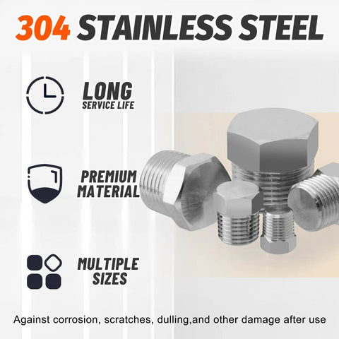 20 Pcs 304 Stainless Steel Hex Pipe Plug Fittings Kit With 1/8 In, 1/4 In, 3/8 In, 1/2 In, 3/4 In NPT Male Threaded Plugs, premium material